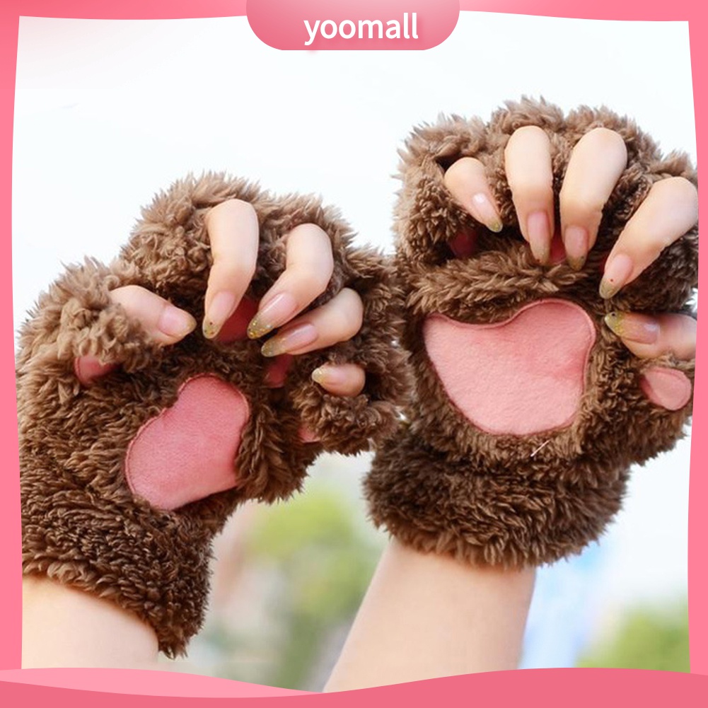 Yomall♡ Găng Tay Len Hở Ngón Hình Chân Gấu Dễ Thương Cho Bé