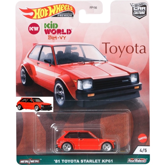 Xe mô hình Hot Wheels Premium Car Culture Series 2021 '81 Toyota Starlet KP61 GRJ95, bánh cao su.