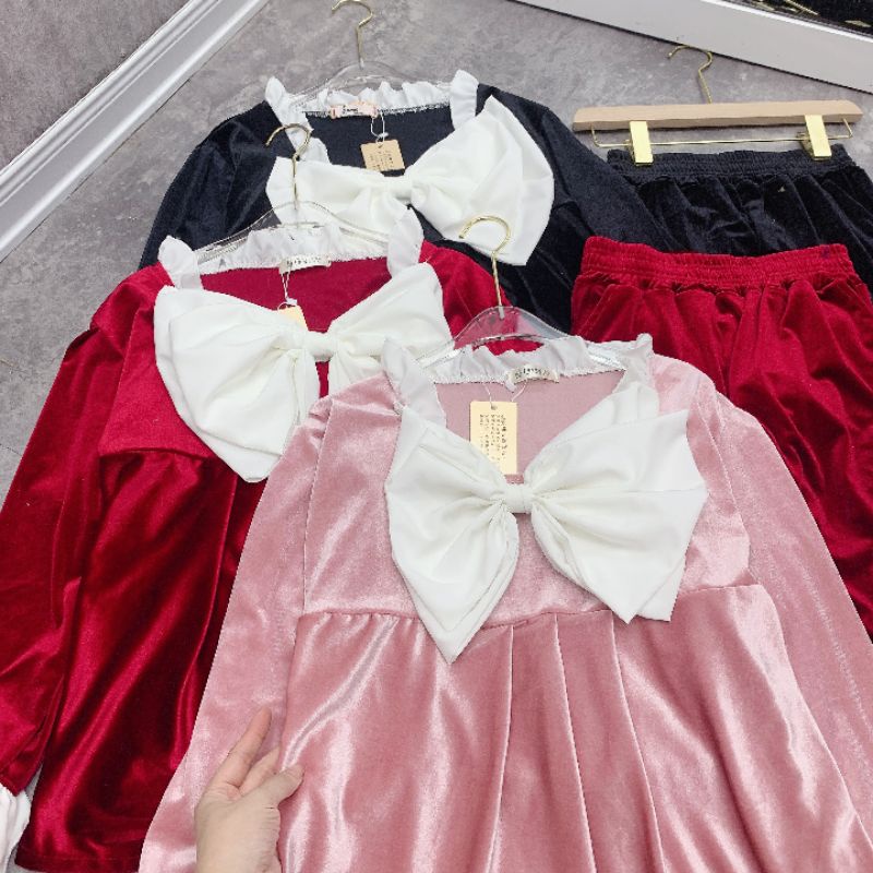 Bộ ngủ nhung phối nơ tay bèo | BigBuy360 - bigbuy360.vn