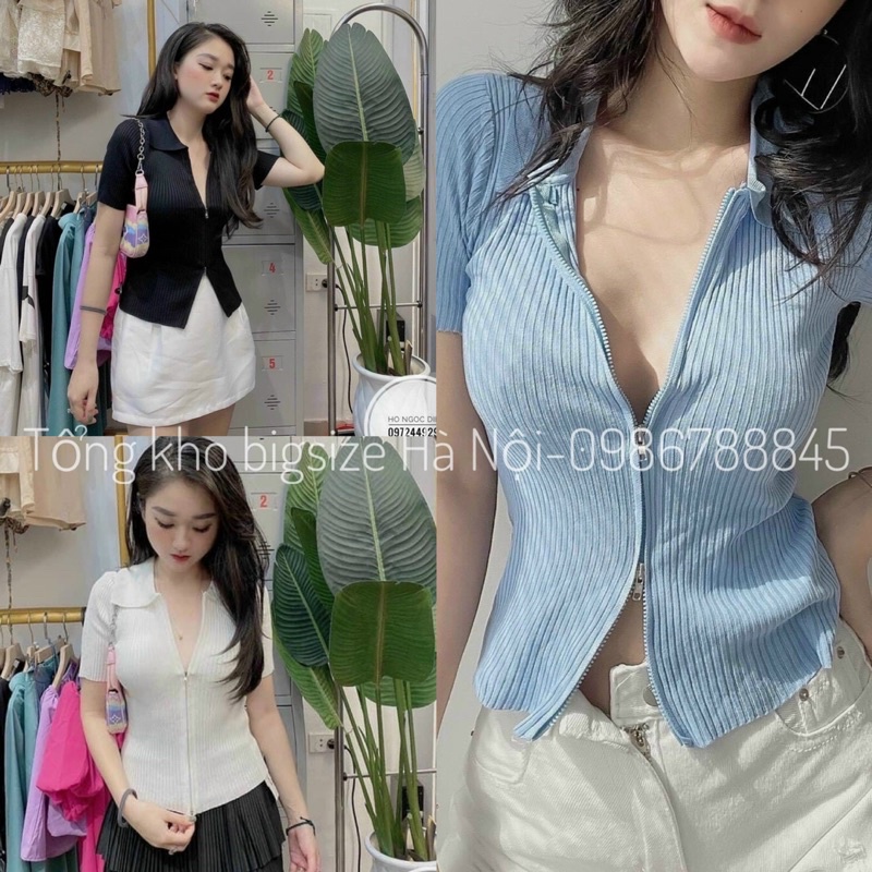 (Bigsize)Áo croptop cổ khoá 2 chiều 50-80kg hàng qccc