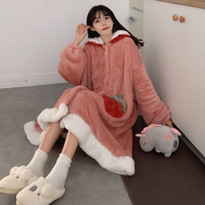 {Nightgown} Đầm Ngủ Ngủ Lông Cừu San Hô Dày Dặn Dáng Dài Mùa Đông Cho Nữ Cỡ Lớn 2021 Plus mm----&-**- | BigBuy360 - bigbuy360.vn