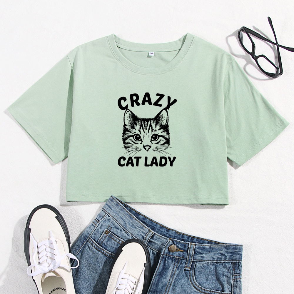 Áo Thun Crotop Form Rộng Tay Ngắn In Hình Crazy Cat Lady Ulzzang Style Hàn Quốc TTT0129