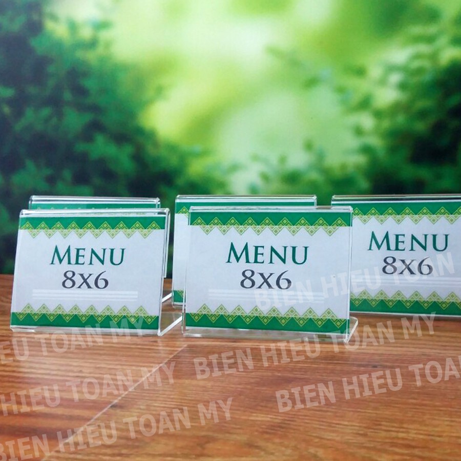 Menu mica chữ L size 6cm x 8cm VÀ 6cm x 6cm - shop Biển Hiệu Toàn Mỹ