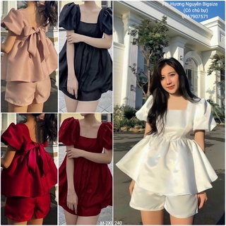 50-95kg bigsize set peplum nơ lưng cổ vuông xinh xắn