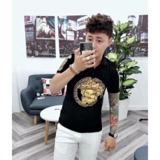 Áo thun nam Versace màu đen ngắn tay có cổ chất cotton cao cấp