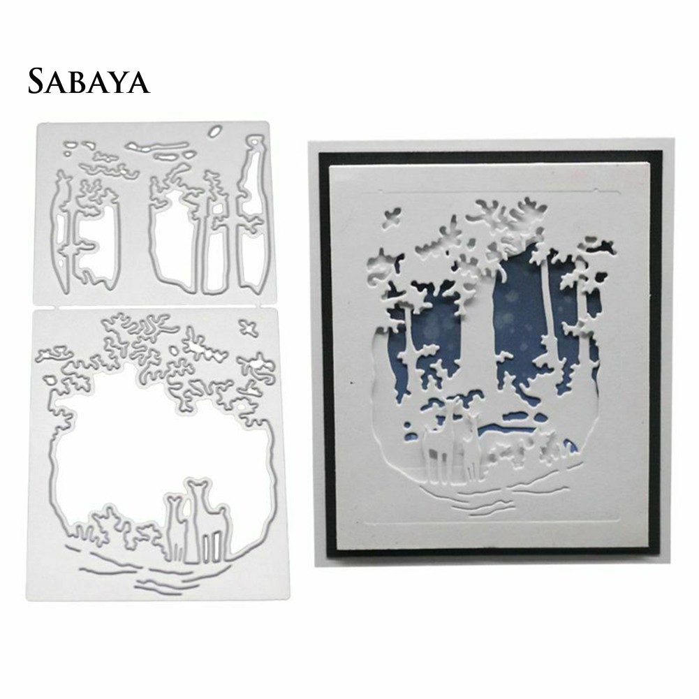 Khuôn Cắt Giấy Làm Từ Kim Loại Hình Cây Và Hươu Trang Trí Scrapbook