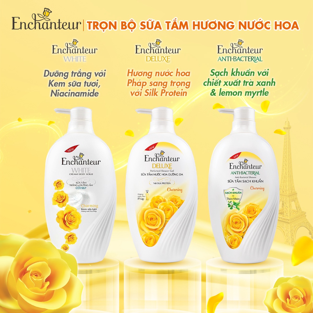 Sữa tắm hương nước hoa dưỡng da thơm mịn Enchanteur 650gr (5 mùi)