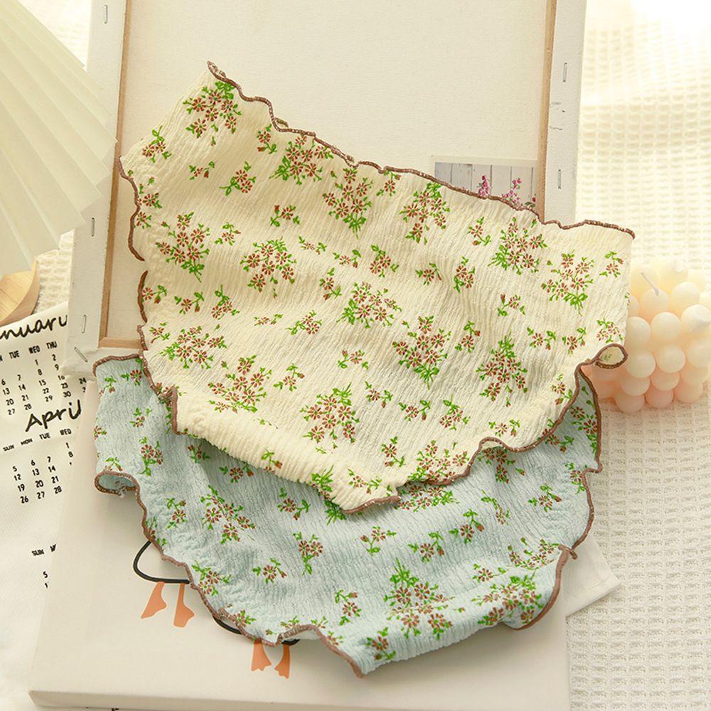 OCEANMAP Quần Lót Cotton Phối Ren Hoa Nhún Bèo Phong Cách Lolita Ngọt Ngào Thanh Lịch Cho Nữ