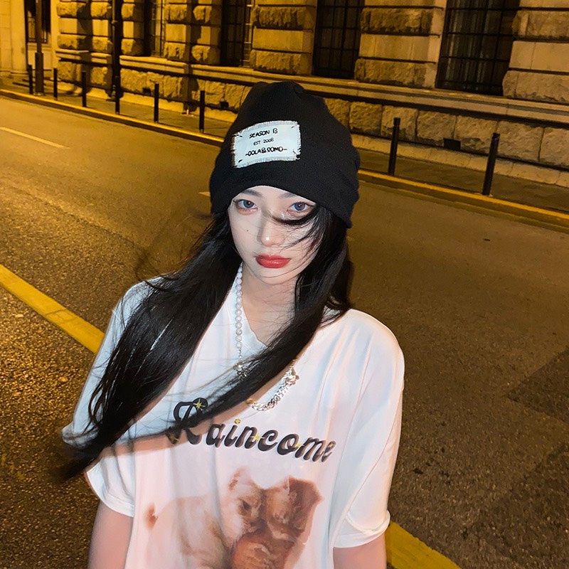 Mũ len dệt kim vá lỗi phong cách Hàn Quốc hot trend tik tok