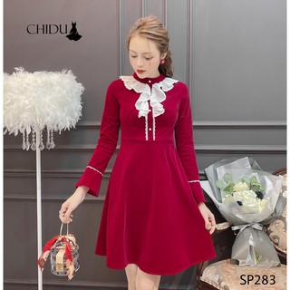 CHIDU váy xuông cổ bèo dáng xoè nữ tính SP283