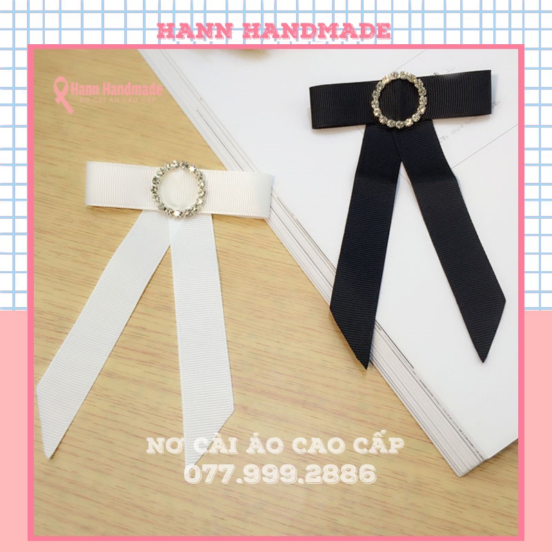 Nơ cài áo 🎗️ 𝑭𝒓𝒆𝒆_𝒔𝒉𝒊𝒑 🎗 nơ cài cao cấp đính đá khoang tròn sang chảnh 2 màu đen trắng