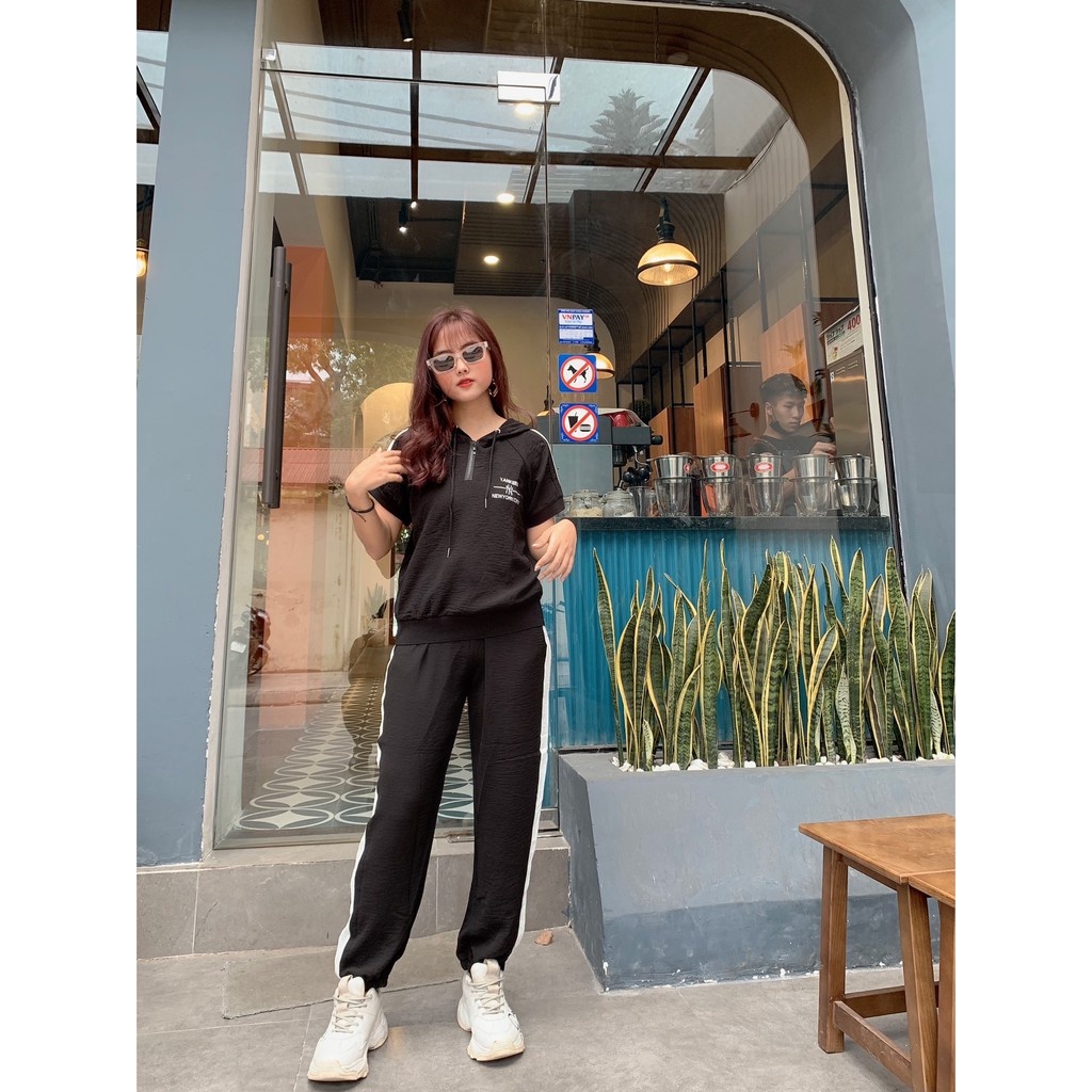 Bộ đồ đũi nữ thêu thể thao, Bộ đũi nữ mặc ở nhà NY 3 màu Đũi Chất đẹp  Đồ bộ đũi nữ chất đẹp