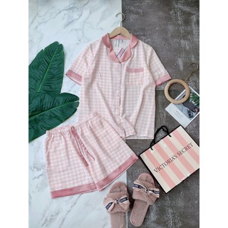 Bộ mặc nhà pyjama lụa kẻ ziczac
