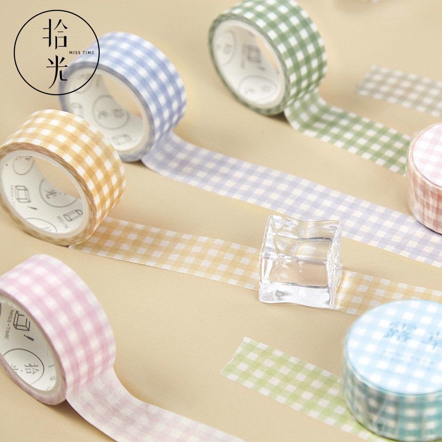 Washi tape kẻ sọc caro băng keo giấy họa tiết nhiều màu sắc trang trí sổ