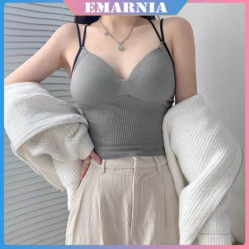 ❤️Đồ Lót Emarnia Emarnia Làm Đẹp Quần Lót❤️Áo Hai Dây Quấn Ngực Màu Trơn Cổ Điển Với Đệm Ngực Cố Định Chéo Bên Trong Đẹp Mắt Cho Nữ Mặc Bên Ngoài Lưng