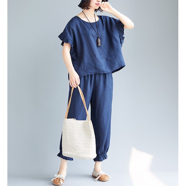 G423 Bộ đồ big size freesize thời trang phối quần dài áo ngắn tay màu sắc trang nhã