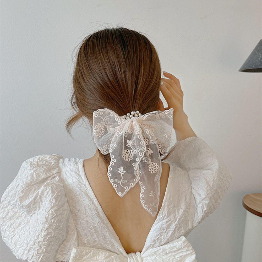 ROWANS Dây Cột Tóc Đuôi Ngựa Bằng Vải Voan Phối Ren Co Giãn Dễ Thương