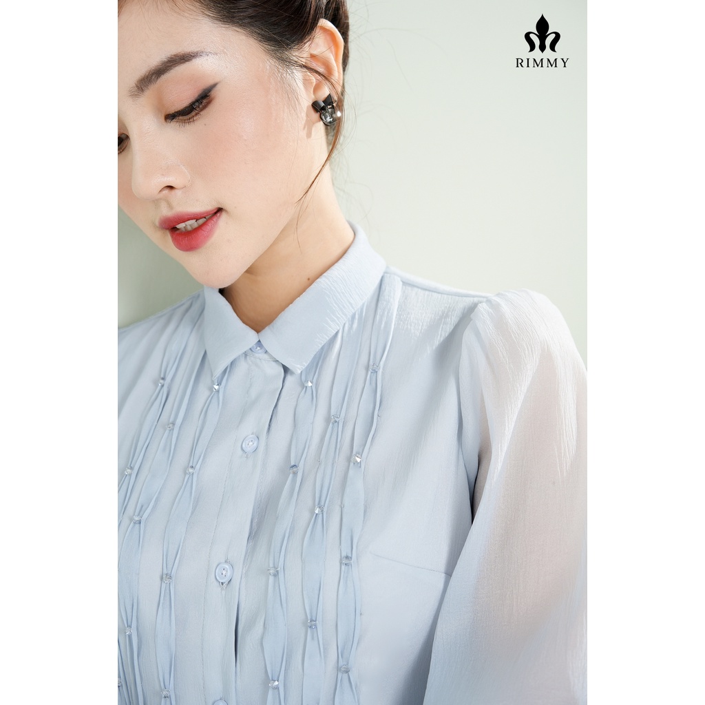 Áo sơ mi đính đá xanh pastel Flya shirt Rimmy