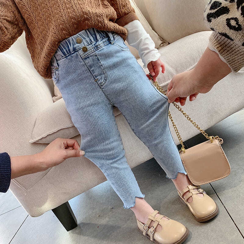 Quần jean dài phong cách Hàn Quốc thời trang xuân thu 2021 dành cho bé gái