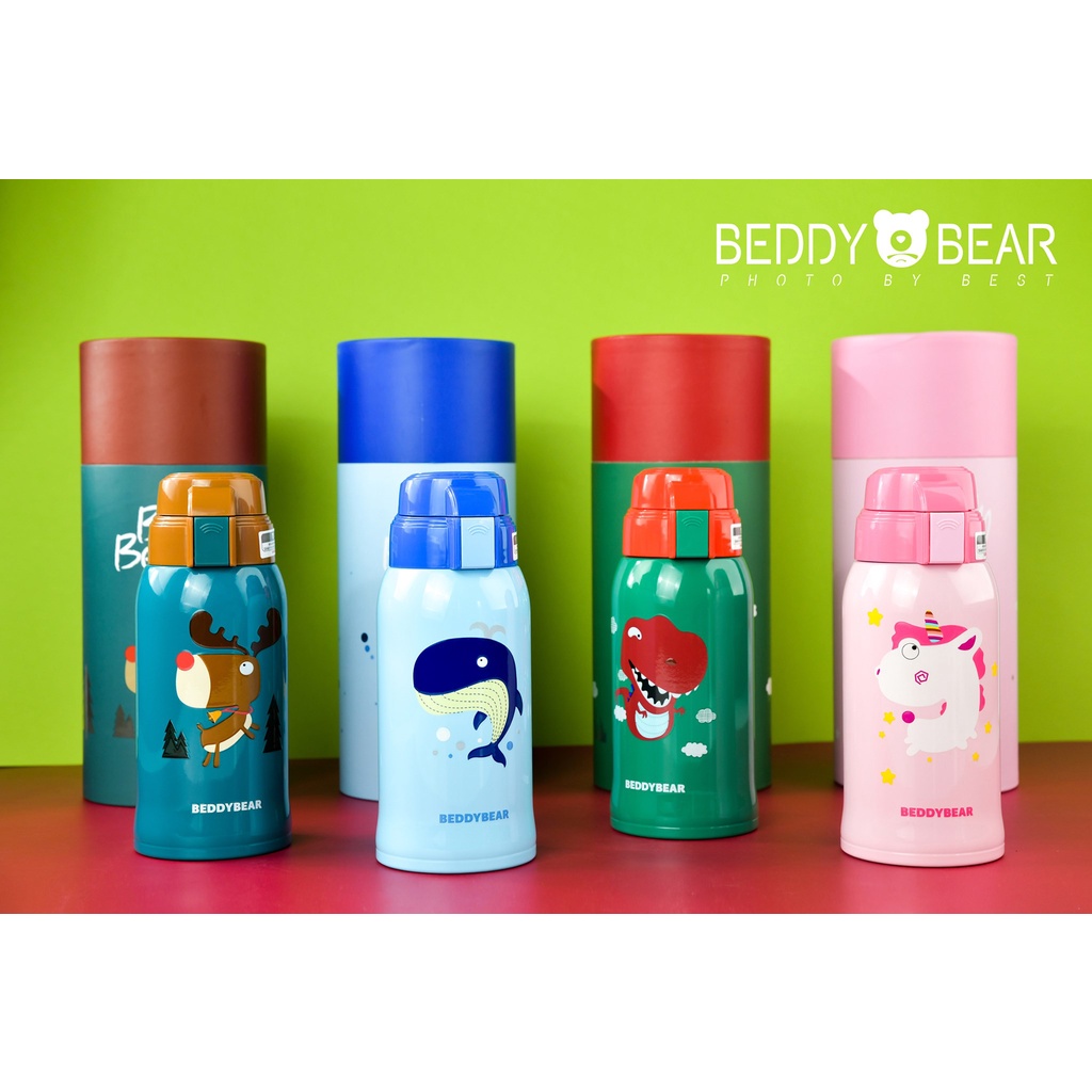 Bình Giữ Nhiệt Cho Bé Từ 2 Tuổi BeddyBear - Họa Tiết 3D - 2 Nắp Uống Thay Thế RT103 (BH Chính Hãng 12T)