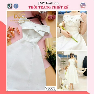 V3603 Váy trắng tafta trễ vai dự tiệc sang chảnh [Dolce Viva Colection (DVC)] váy tafta trắng xoè dài tiểu thư