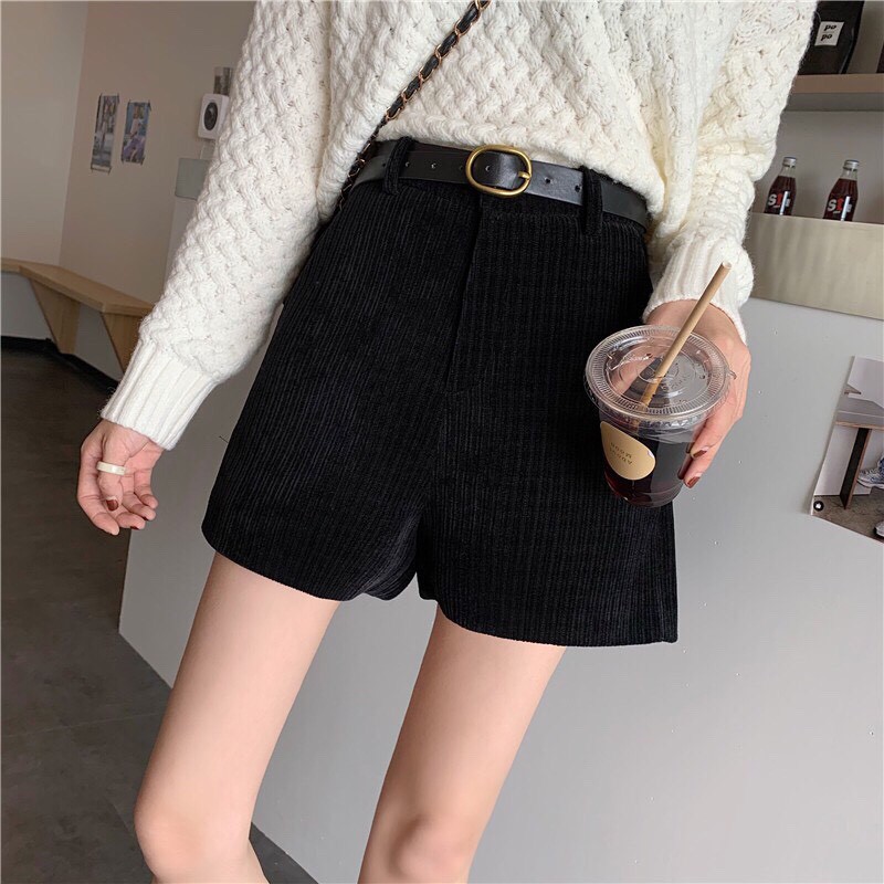 Quần short nữ cạp cao silive quần short vải nhung kèm đai siêu xinh