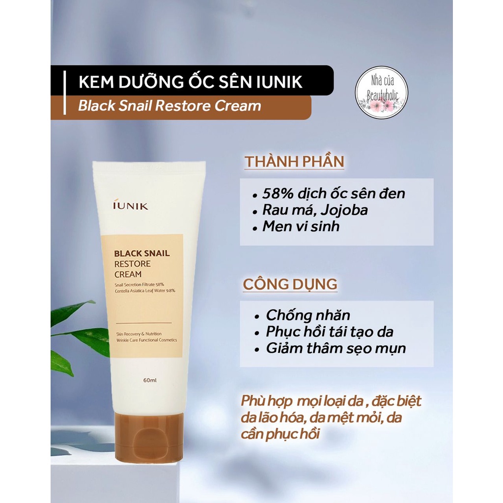 Kem dưỡng ốc sên IUNIK BLACK SNAIL RESTORE CREAM