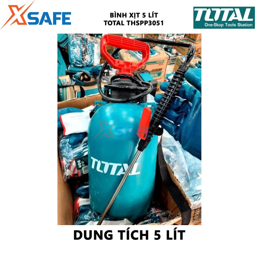 Bình xịt 5L TOTAL THSPP3051 Bình tưới cây dung tích bình 5L, có van an toàn, cần xịt thép không gỉ, vòi xịt nhựa - XSAFE