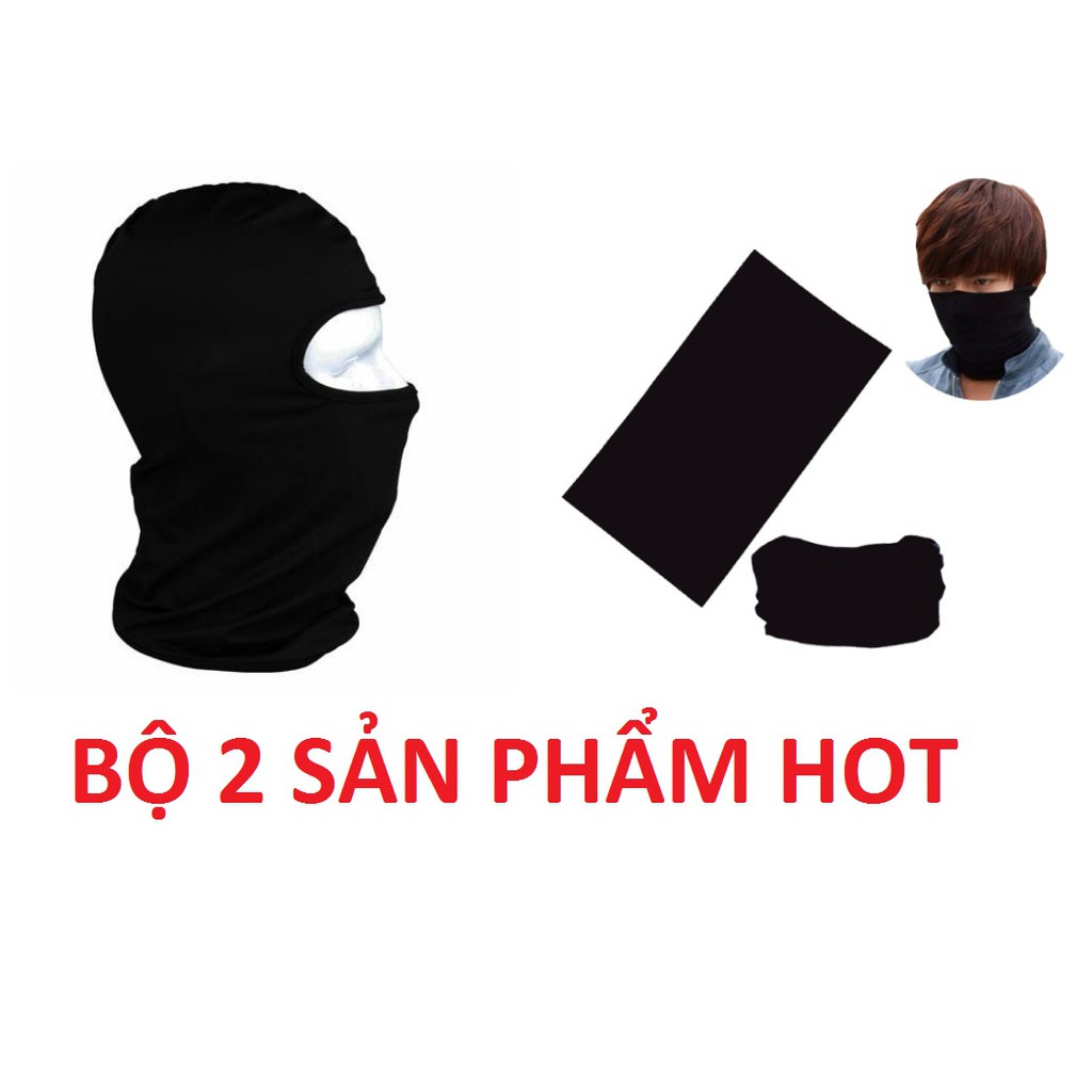 Combo Khăn Trùm Đầu Ninja Và Khăn Đa Năng Đi Phượt - Đen