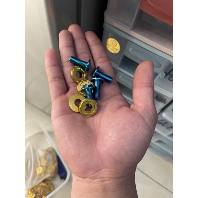 Combo 4 ốc Titan + 4 Lông Đền Gắn Tay Sách Wave 50/100/110 Cực Chất