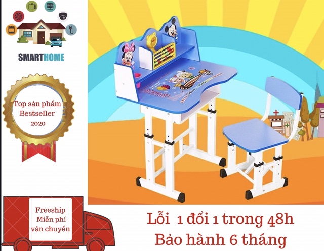 Bàn ghế học sinh,bàn ghế thông minh tùy chỉnh cao thấp cho bé,có đồng hồ,giá sách và bàn tính. | BigBuy360 - bigbuy360.vn