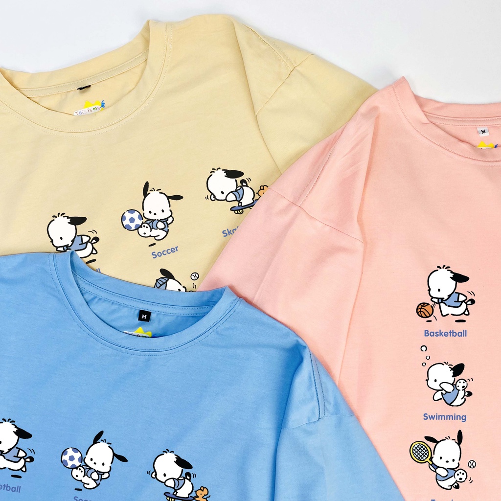 Áo thun unisex hoạt hình POCHACCO 100% cotton oversize tay lỡ form rộng