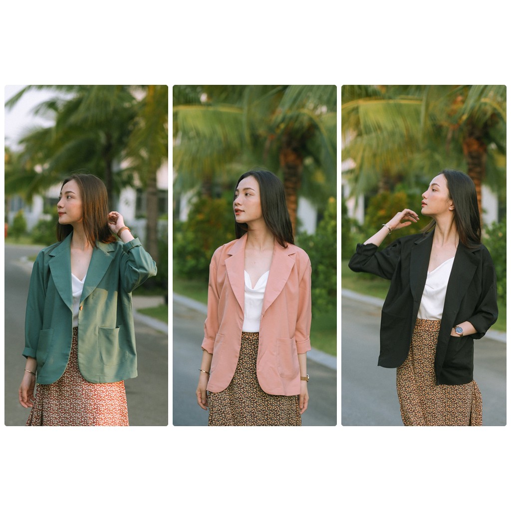 Áo blazer tay dài dáng rộng một lớp A210533 (Xanh đậm - Cam da - Đen)