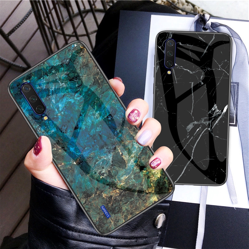 Xiaomi Mi CC9 CC9mt CC9e Mi A3 Lite Case Marble Pattern Tempered Glass Hard Phone Cover
