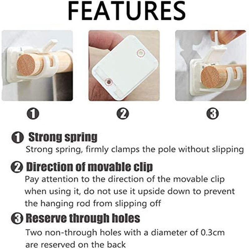 Set 2 móc kẹp thanh treo rèm cửa gắn tường tự dính có thể điều chỉnh