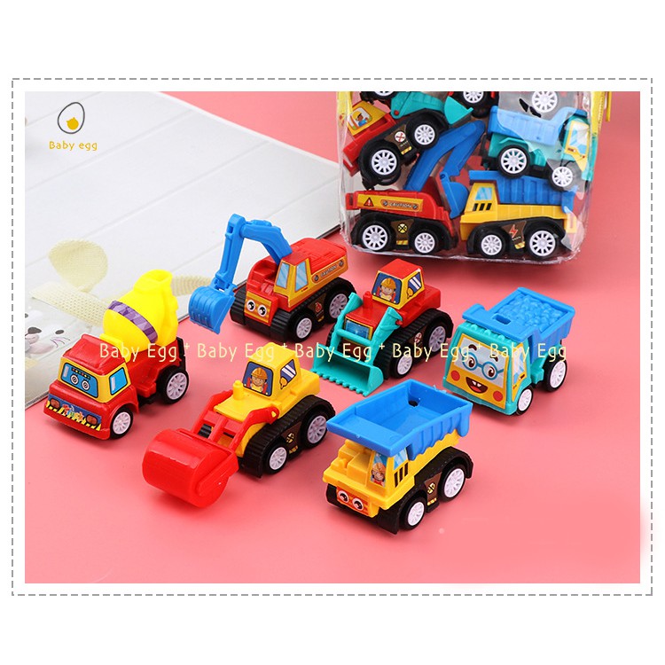 Set 6 ô tô nhỏ mini cứu hỏa xe taxi xe công trường chạy cót chạy trớn đà đồ chơi cho bé trai bé gái 1 2 3 4 5 6 7 tuổi