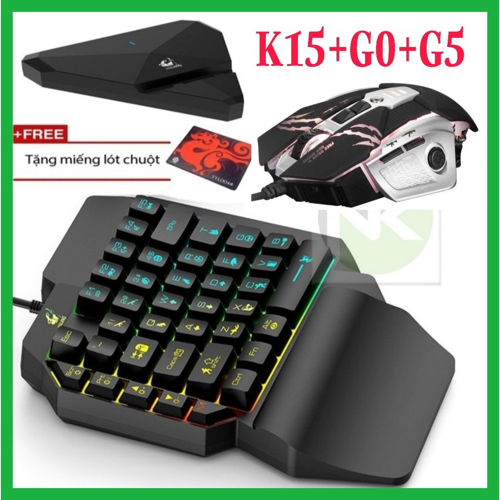 Combo Trọn Bộ Bàn Phím K15 + Chuột G0 + Hộp Chuyển Đổi G1 chơi game PUBG Mobile cho Android, IOS, iPad như PC - NK