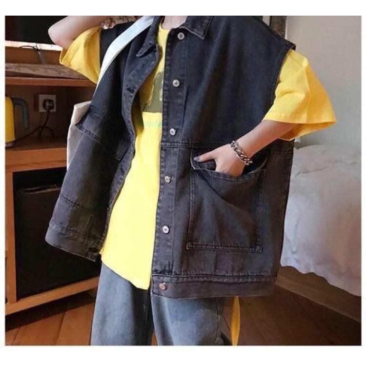 Áo Gile Bò Nam Nữ Phong Cách Bụi Bặm/ Áo Khoác Jeans Dáng Rộng Ullzang Unisex Hàn Quốc A00028 | BigBuy360 - bigbuy360.vn