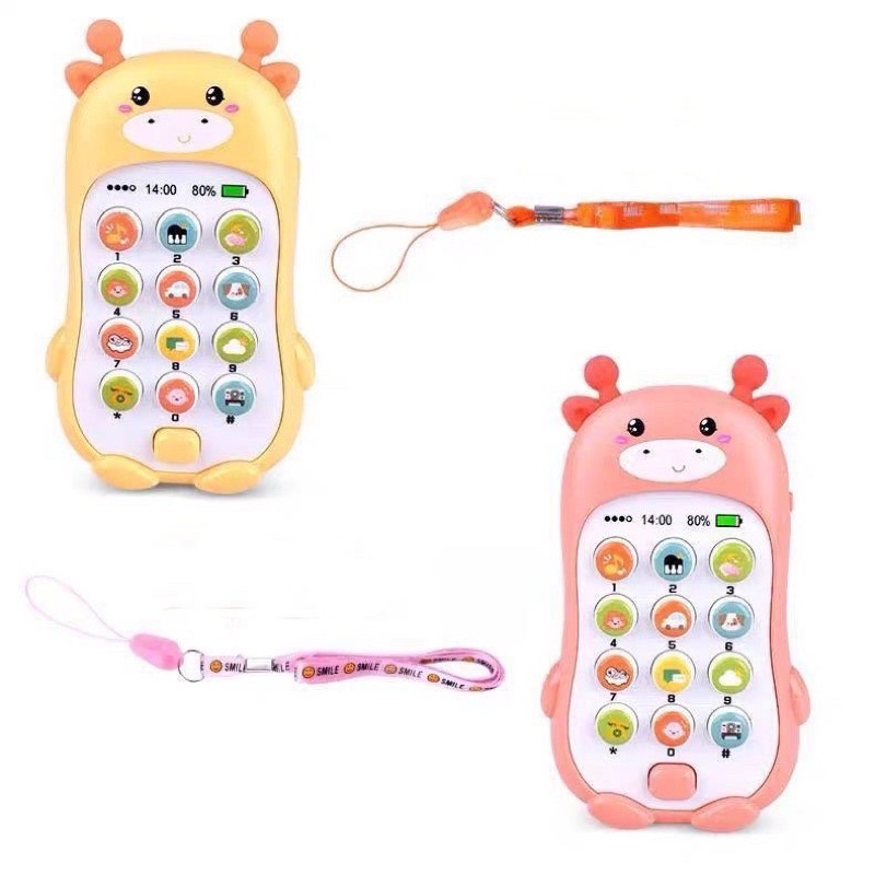 Đồ Chơi Điện Thoại Thông Minh Hình Thú Cute Phát Đèn,Nhạc, Có Gặm Nướu Cho Bé