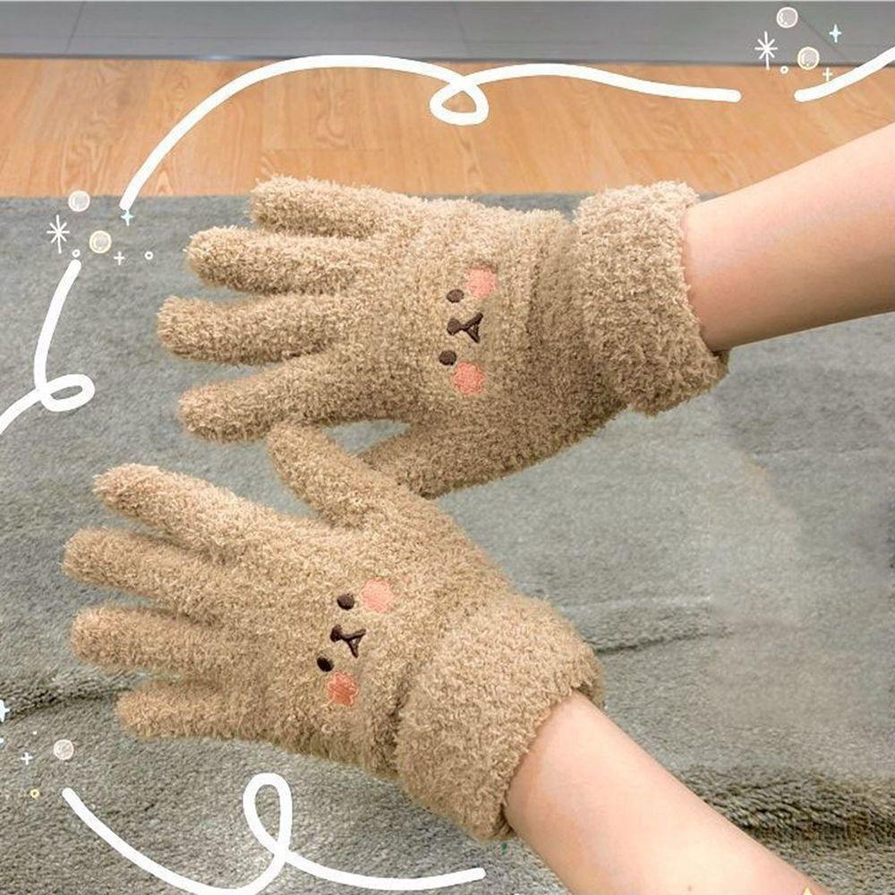 AROMA Găng Tay Len Nhung Mềm Mại Co Giãn Hình Gấu Cười