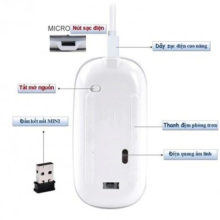 Chuột không dây tự sạc M221 (Wireless/Bluetooth Mouse Re-chargeable) chuyên dùng cho Máy tính, Laptop, Phone, Tivi