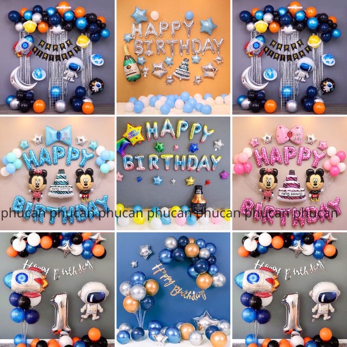[Ảnh thật] Set trang trí sinh nhật với nền background xinh xắn dễ thương TẶNG KÈM bơm bóng, keo dán tùy combo