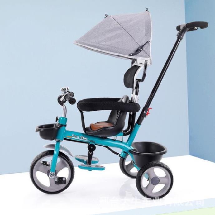Xe đẩy cho bé có mái che RED Star baby, xe đạp 3 bánh cho bé từ 6 tháng đến 5 tuổi đủ màu: cam, xanh, đỏ, đen- Babibo