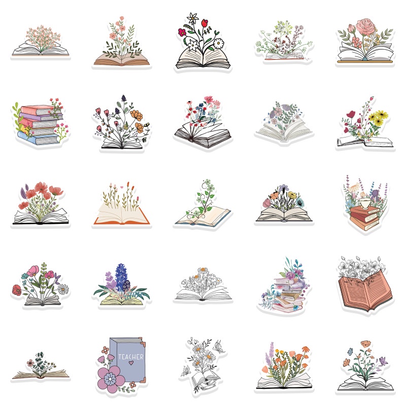 Set 50 Sticker Dán Trang Trí Điện Thoại / Sổ Tay Diy Hình Hoa / Bình Nước Tháo Rời