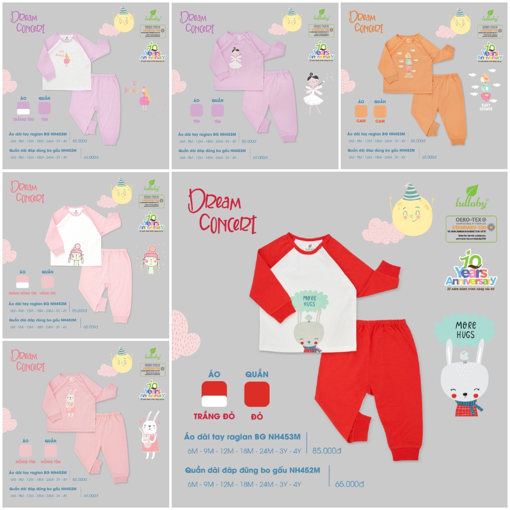 Bộ dài tay mỏng Lullaby bé gái NH453M