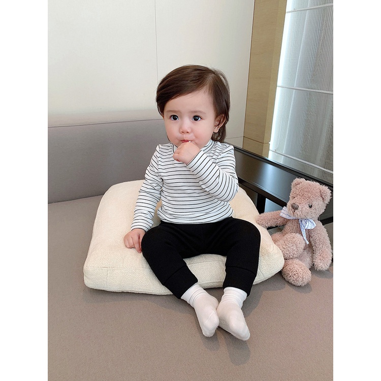 Áo giữ nhiệt cho bé CHIVU'sKID áo giữ nhiệt cổ cao 7 phân cho bé trai bé gái chất cotton len dày dặn họa tiết kẻ sọc