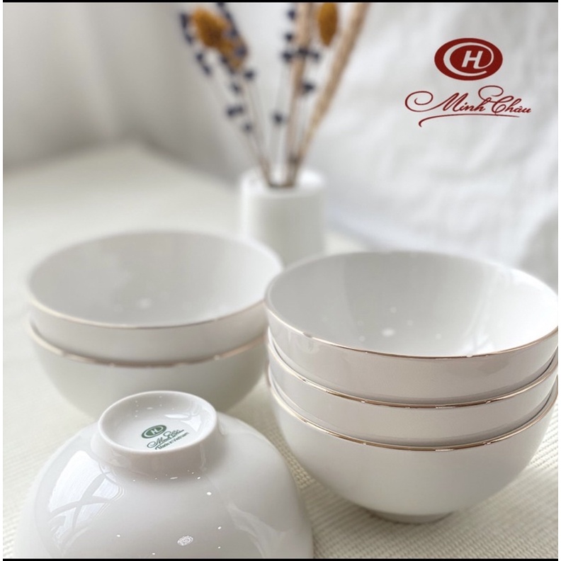 Bát ăn cơm sứ xương viền vàng 12k Minh Châu - Hàng loại 1 - Bảo hành 1 đổi 1