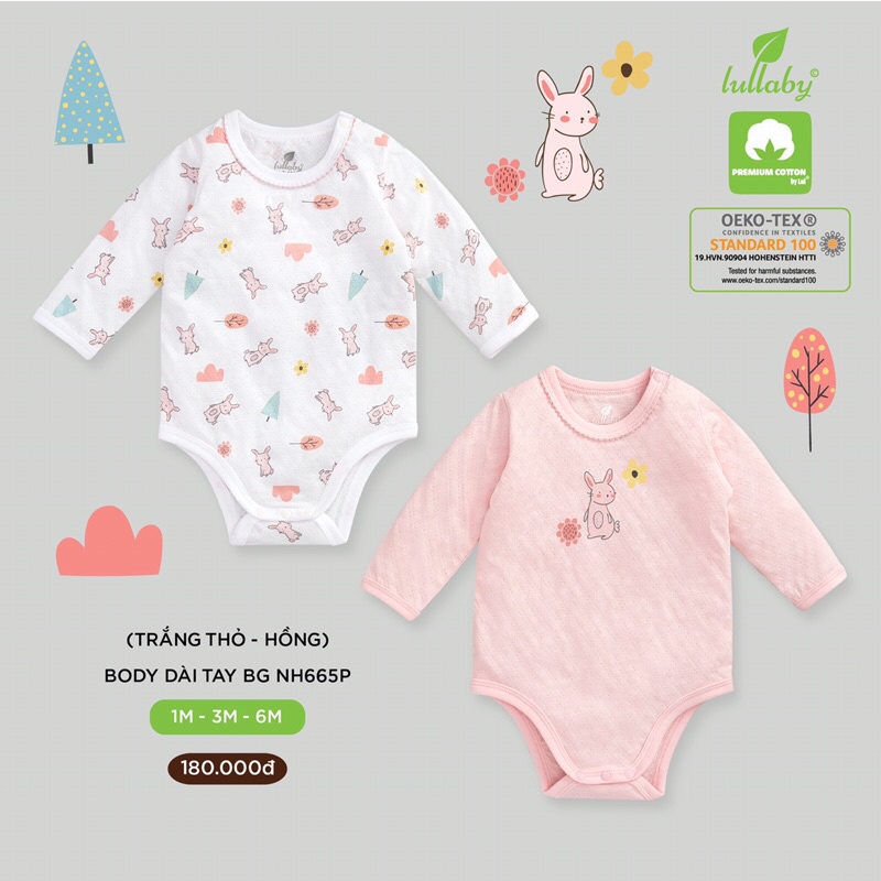[NH655P] Set 2 body dài tay liền thân Lullaby bé trai/ bé gái