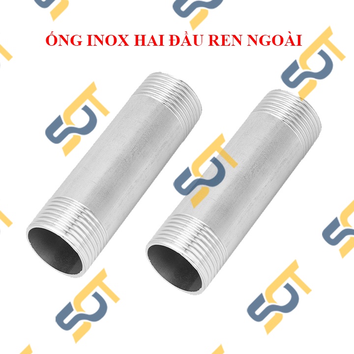 [ỐNG TIỆN REN] Đầu nối ống hai ren ngoài BSP hệ G, đốt nối ren dài 10cm &amp; 1 tấc - Chất liệu Inox