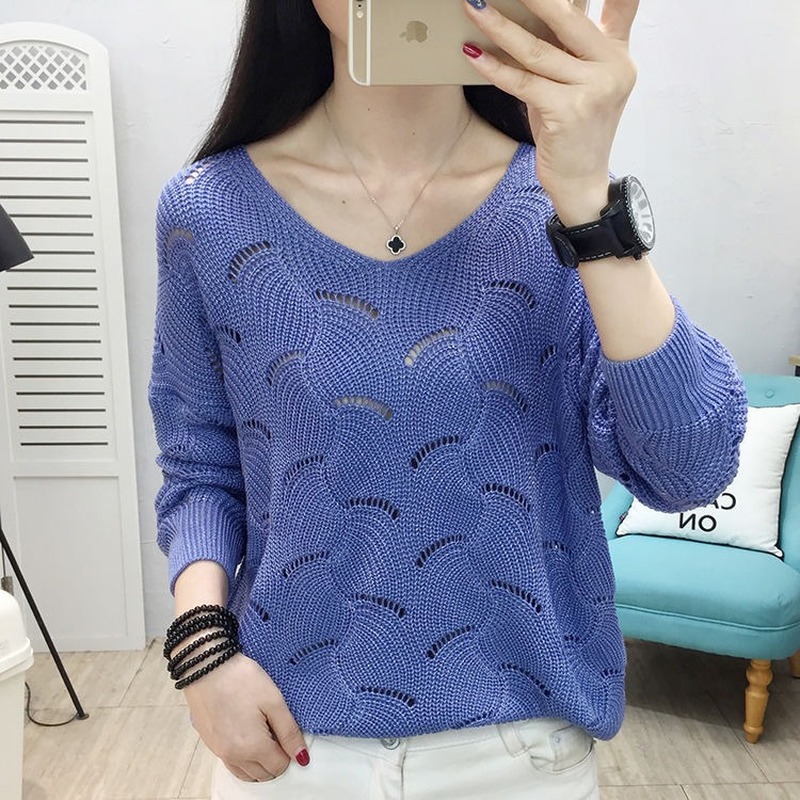 Áo Len Nữ Dài Tay Cổ Chữ V Thời Trang Hàn